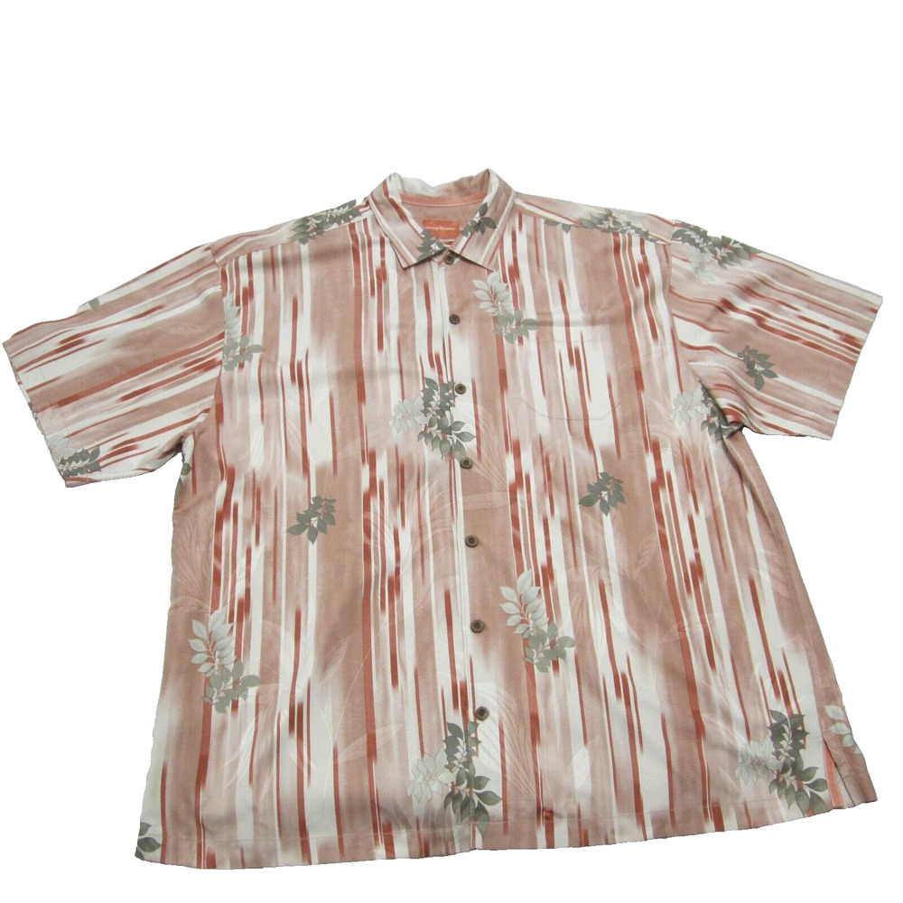 Tommy Bahama Hawaiian shirt Mens 2xl Coral Pink button up short sleeve 100% silk - Picture 1 of 12